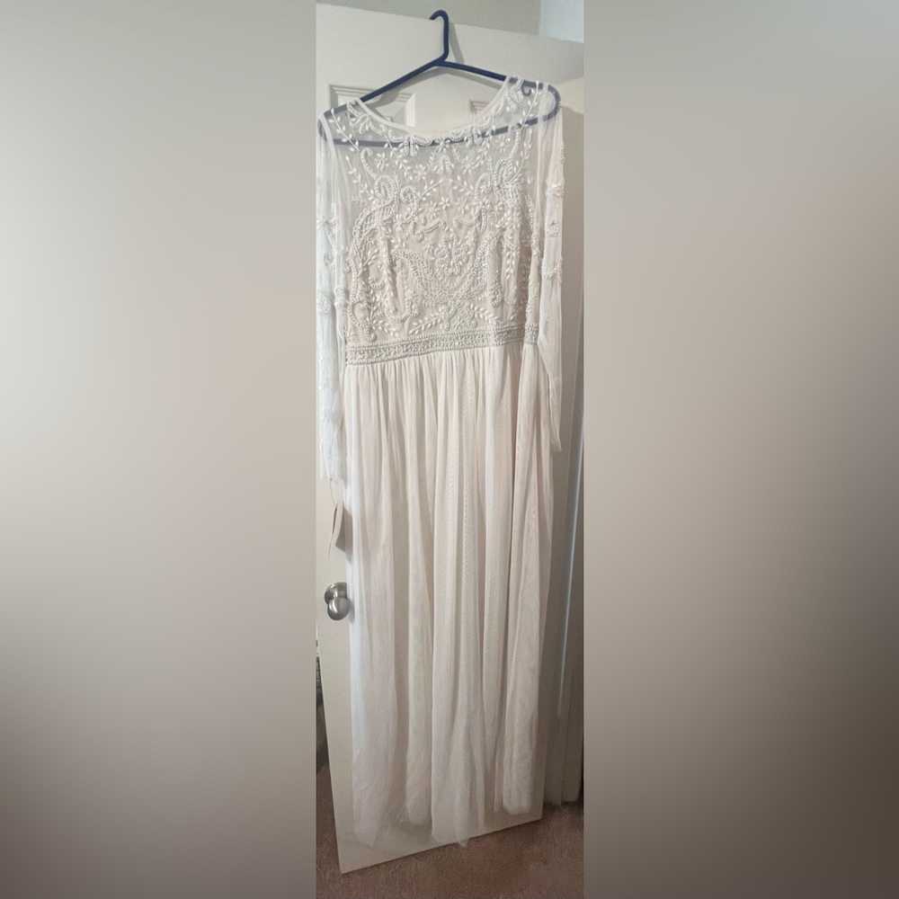 BHLDN Sinclair Long Sleeve Beaded Boho Wedding Gown size 18